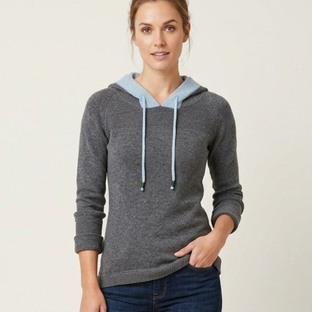 Stio Women Merino Wool Hoodie Gray Blue Gorpcore Hiking Knit Pullover Size M